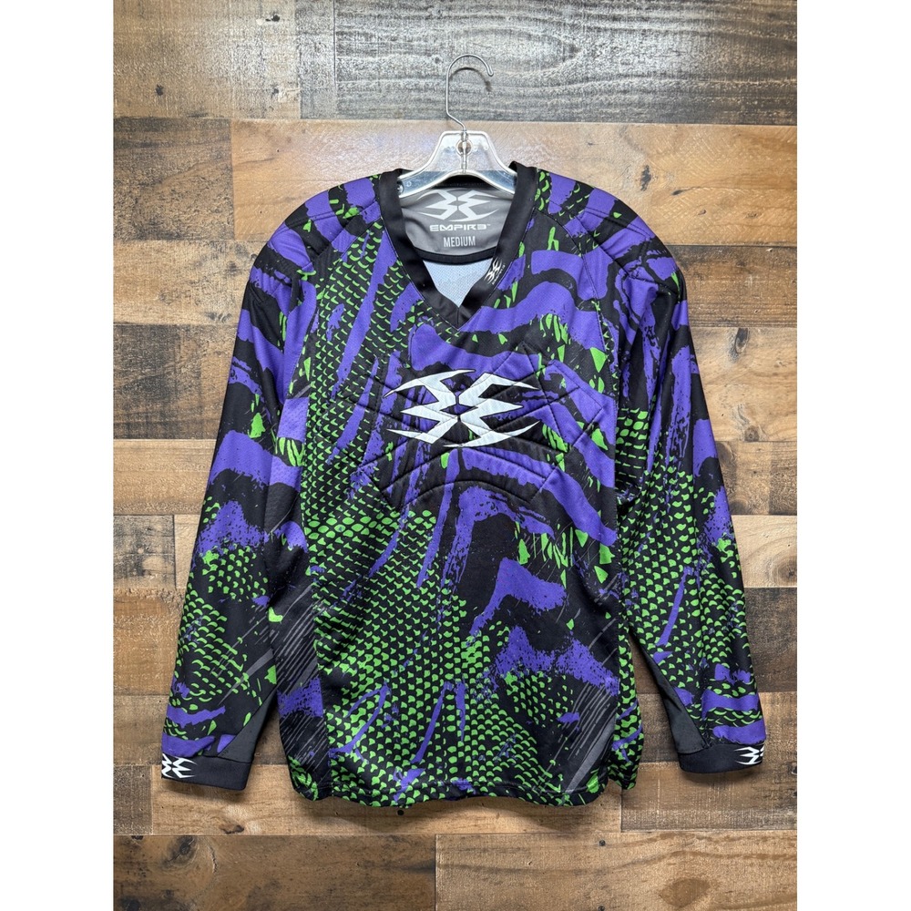 Empire Paintball Jersey Mens Medium Purple Green Graphic Padded Mesh Long Sleeve